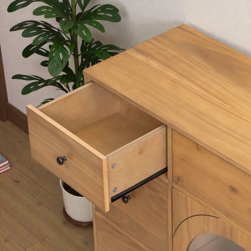 55'' Storage Cabinet with 7 Drawers and 2 Doors, Modern Sideboard with Adjustable Shelves for Living Room