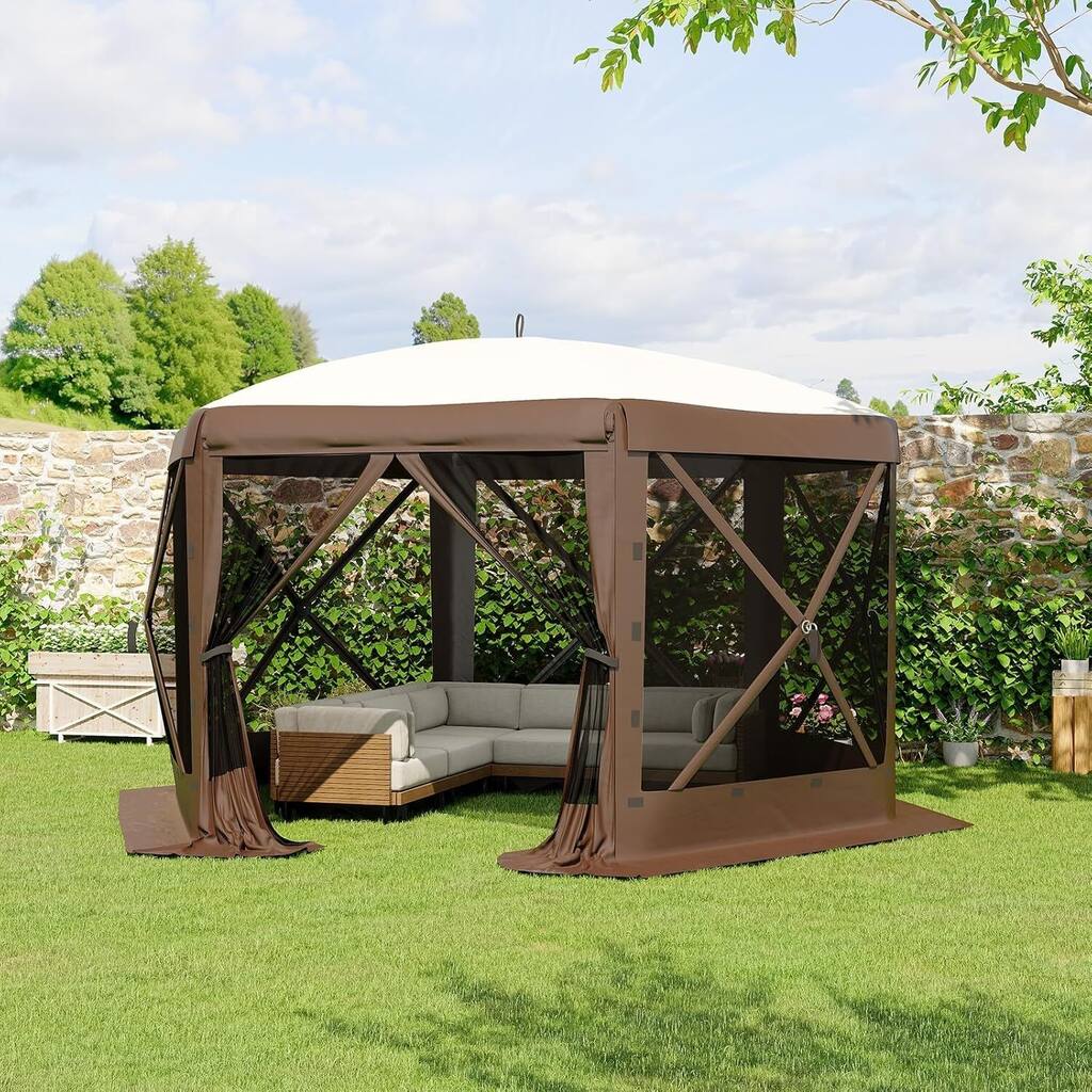 11.8FT Collapsible Gazebo Tent with 6 Removable Wind Panels for Outdoor Events, Camping, Patio, Backyard - N/A