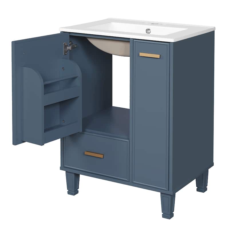 Bathroom Vanity with Sink, Freestanding Vanity Set, Bathroom Cabinet with Door Shelf, Deep Drawer & 2-Tier Pull-Out Basket