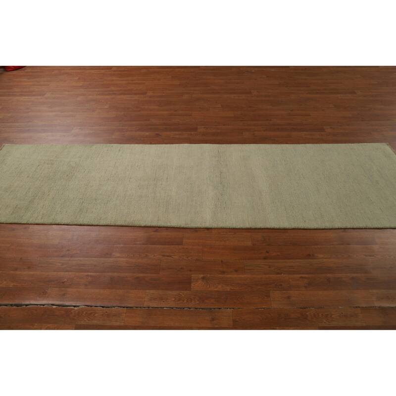 Hand Knotted Oriental 100% Wool Carpet Modern Modern Green Gabbeh Runner Rug - 9' 4'' X 2' 7''