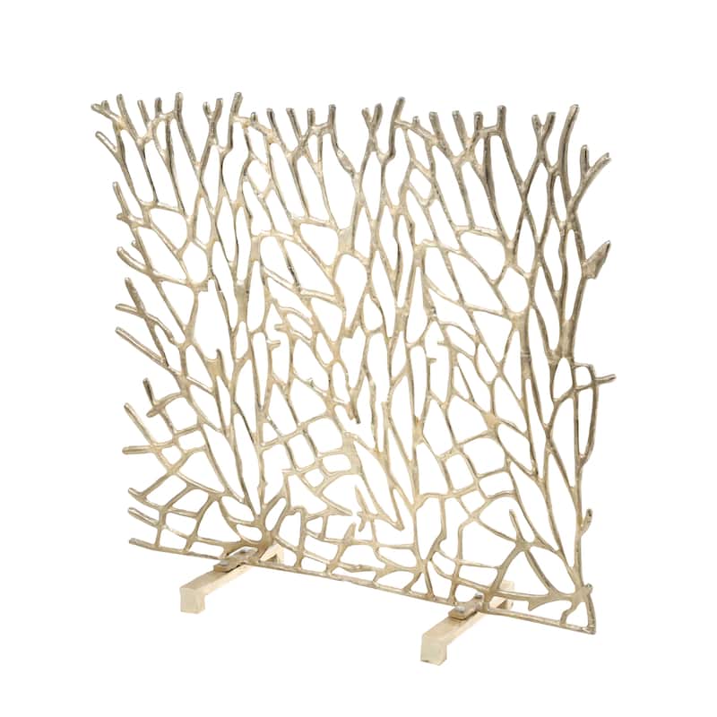 Aluminum Metal Abstract Coral Inspired Single Panel Fireplace Screen - Gold or Silver - Roche River Decor