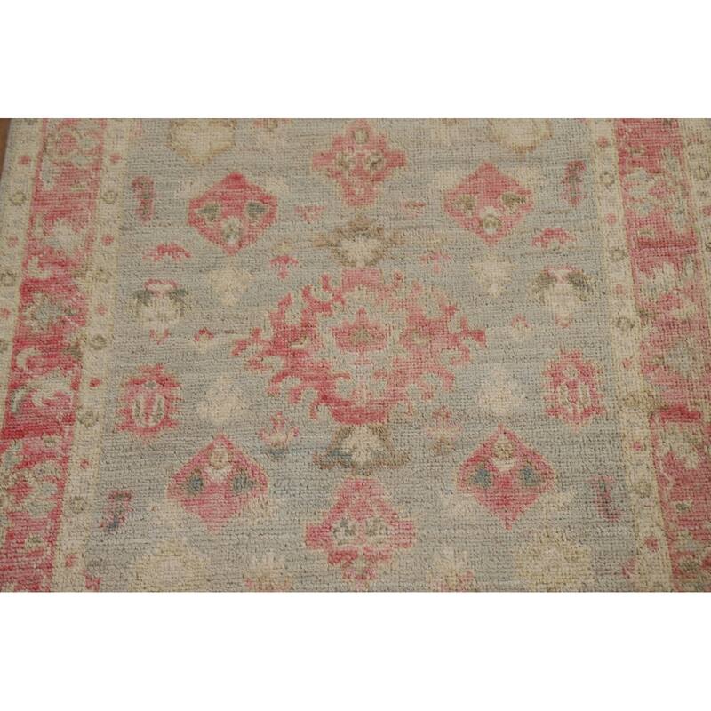 Muted Geometric Oushak Turkish Oriental Rug Hand-knotted Wool Carpet - 2'10" x 3'11"