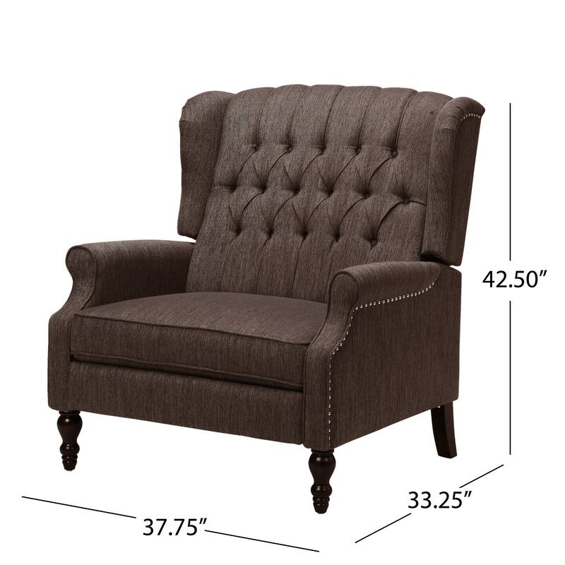 Oversized Wingback Push-Back Recliner with Footrest, Tufted Back, Nailheads
