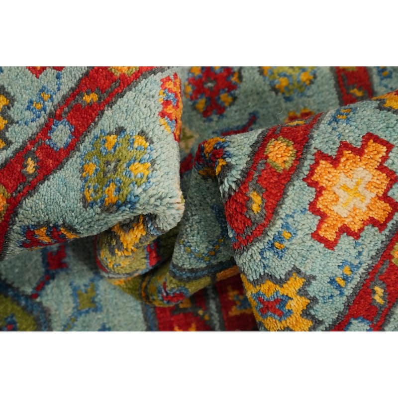 Hand Knotted Oriental 100% Wool Carpet Traditional All-Over Navy Blue & Blues Kazak Area Rug - 10' 1'' X 7' 6''