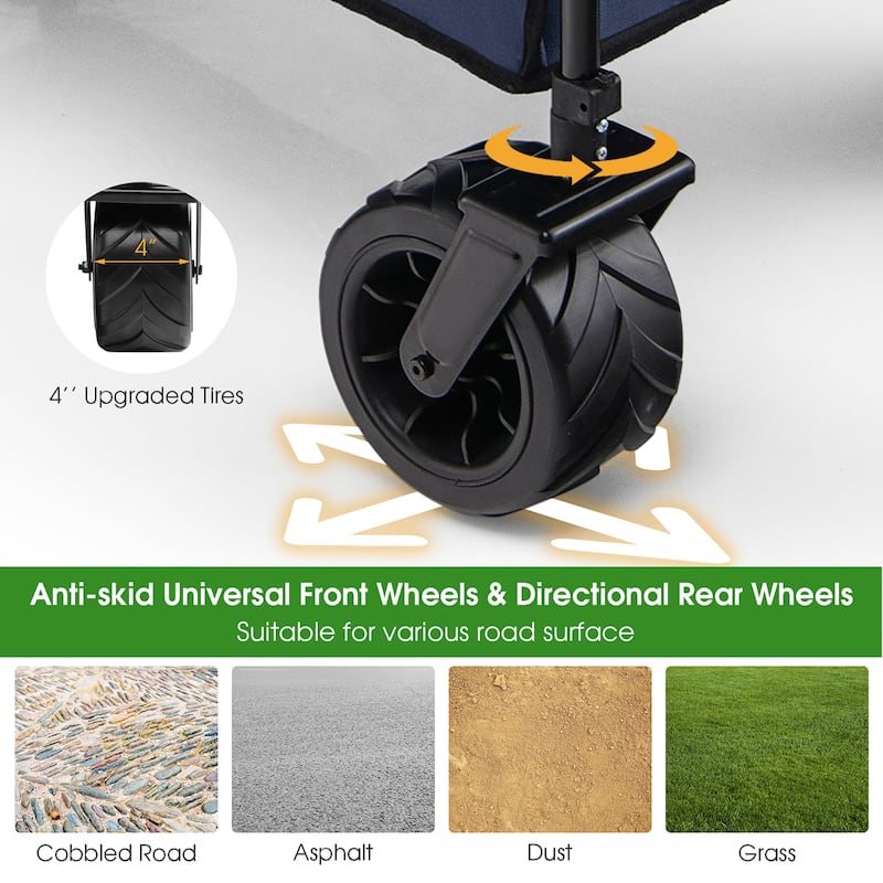 Costway Folding Collapsible Wagon Utility Garden Cart w/ Wide Wheels - See Details