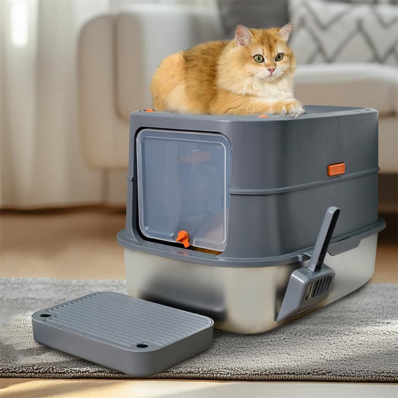 Full Enclosed Stainless Steel Cat Litter Box with Lid