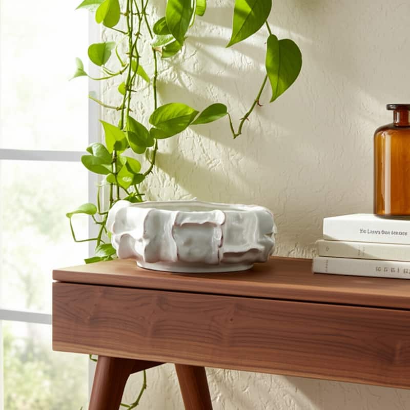Ceramic Bowl Glossy Finish Capri Style Sculpted Texture - 6" White - 16" x 16" x 6"