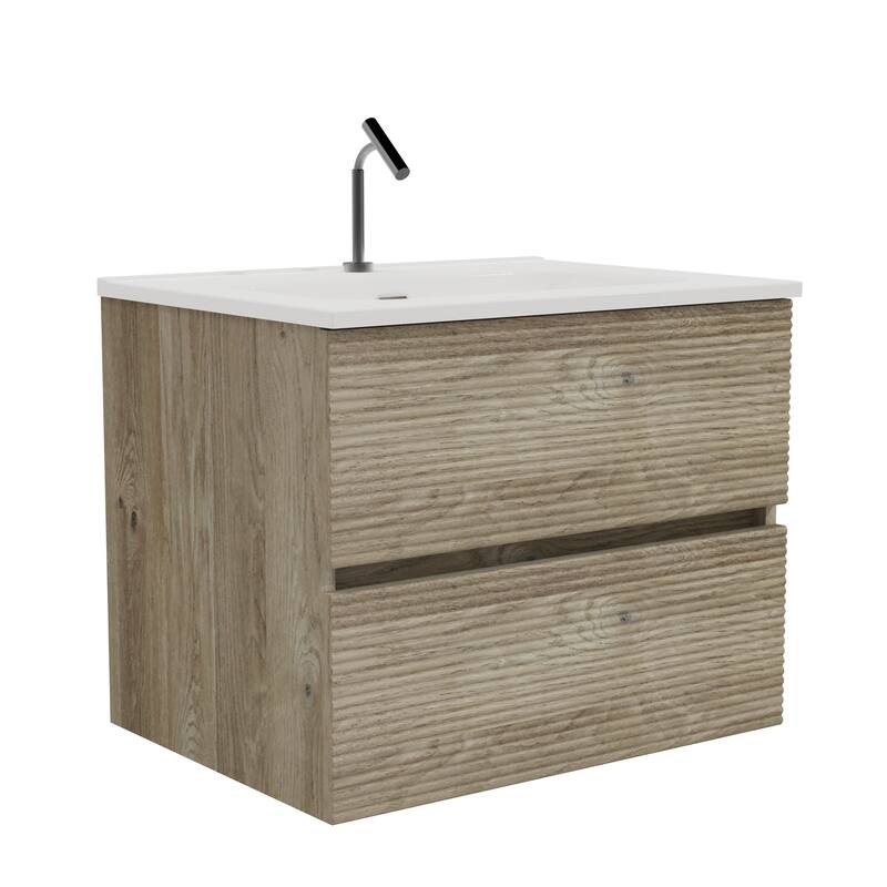 GDFStudio - Gloria Modern Wall-Mounted Floating Bathroom Vanity with Integrated Ceramic Basin & Soft-Close Drawers
