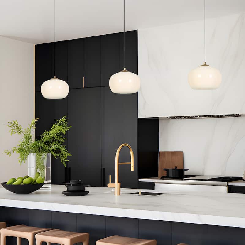 Modern Farmhouse 1-Light Opal Glass Pendant Light for Kitchen Island Dining Room Bedroom - White Gold - D9.5"xH7.5"