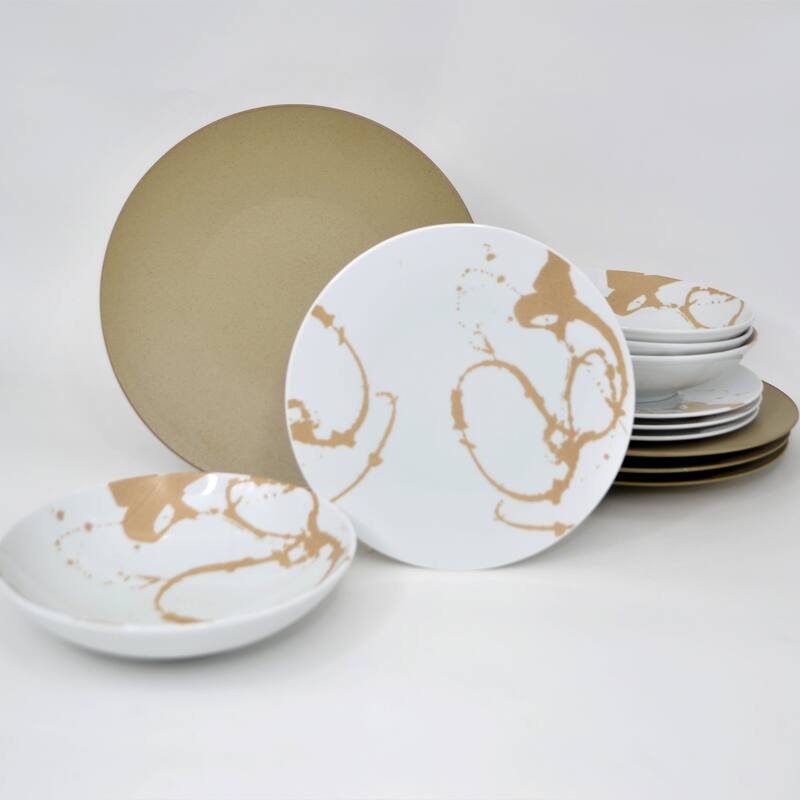 Euro Ceramica Nile Mix & Match 12 Piece Porcelain Dinnerware Set - Mix & Match - Beige