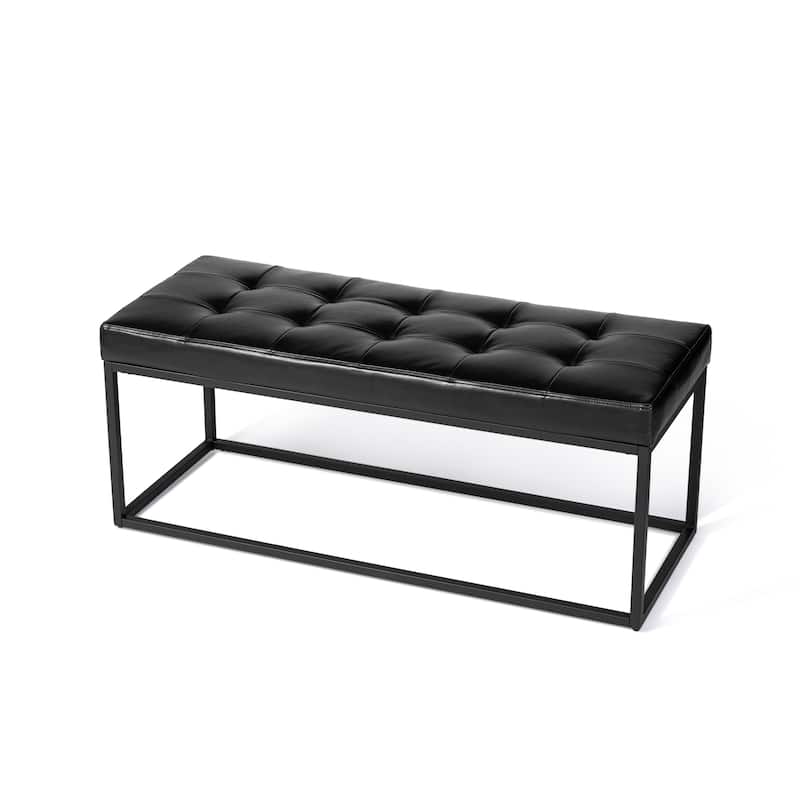 Glitzhome 45"W Modern Black Tufted Upholstered Bench with Metal Frame Legs - 45"W x 19"H x 17.5"D