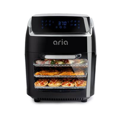 10 Qt. Black Stainless Steel Air Fryer with Premium Accessory Set and Recipe Book - 12.75 ”L x 15.25”W x 14.5 ”H