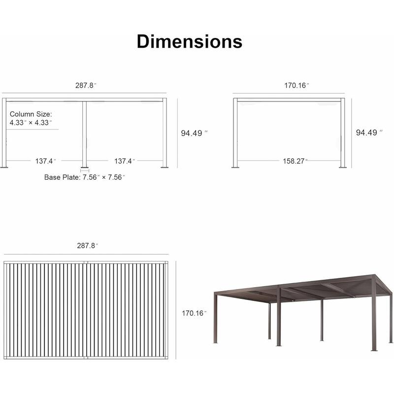 PURPLE LEAF Bronze Louvered Pergola with Adjustable Roof for Deck Backyard Garden Hardtop Gazebo