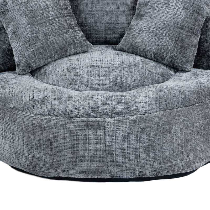 Chenille High Back Lazy Sofa with 3 Pillows and Oversized Bean Bag Chair