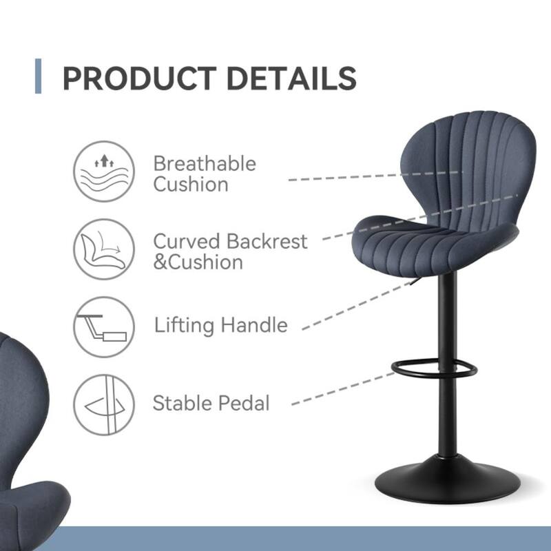 Set of 2 Modern Fabric Bar Stool with Iron Frame