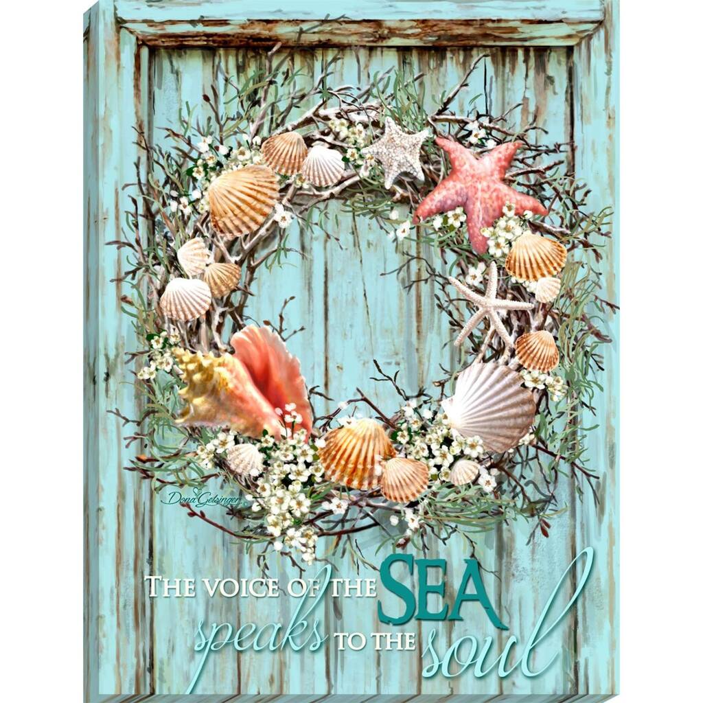 Red White Coastal Wreath Canvas Rectangular Wall Art Decor 18" x 24"