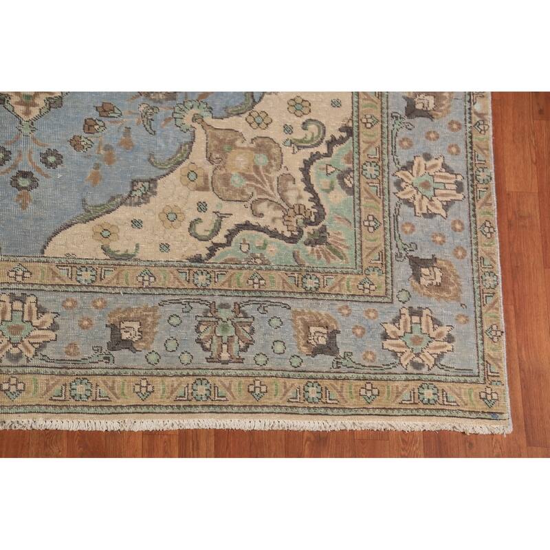Light Blue Tabriz Persian Area Rug Hand-Knotted Oriental Wool Carpet - 7'10"x 11'1"