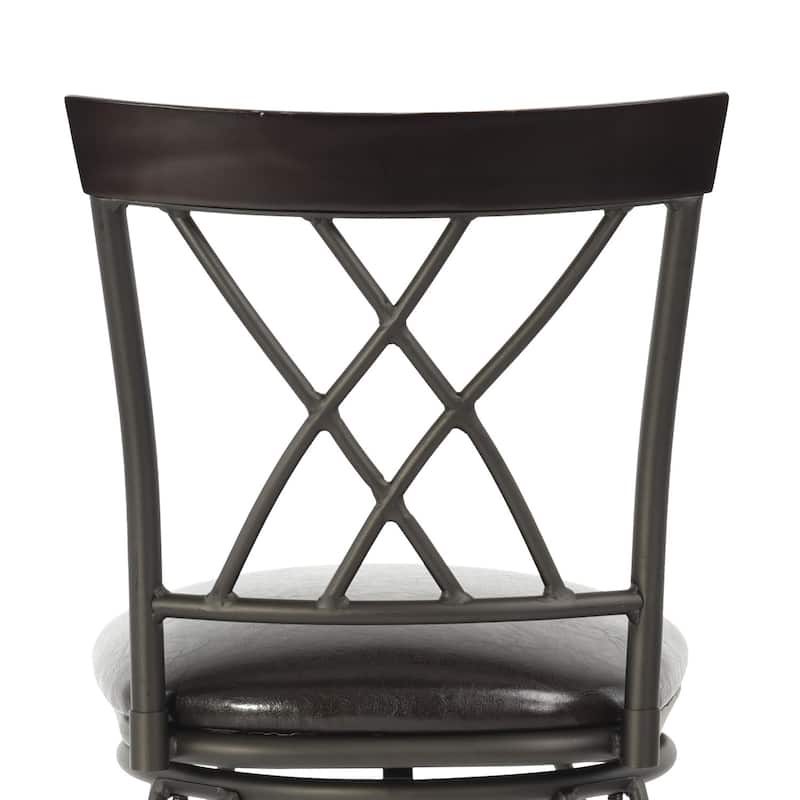 HomeRoots Set of Two 24" Black Faux Leather and Iron Counter Height Swivel Bar Chairs