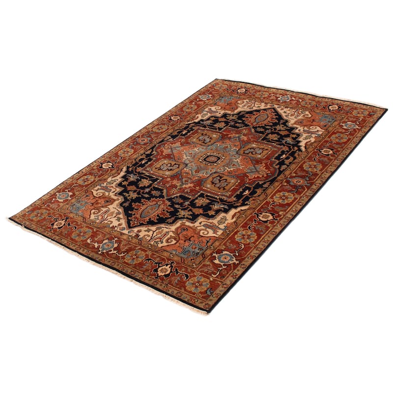 ECARPETGALLERY Hand-knotted Jules Sultane Dark Navy Wool Rug - 5'8 x 8'6