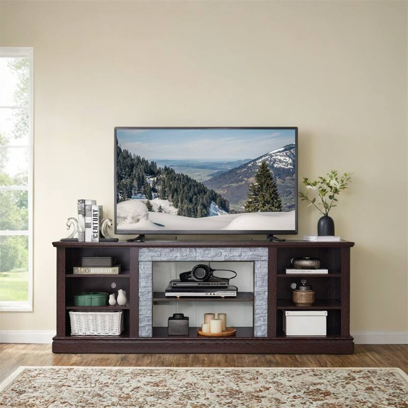 Faux Stacked Stone TV Stand,Desk Storage Rack,Media Console Table