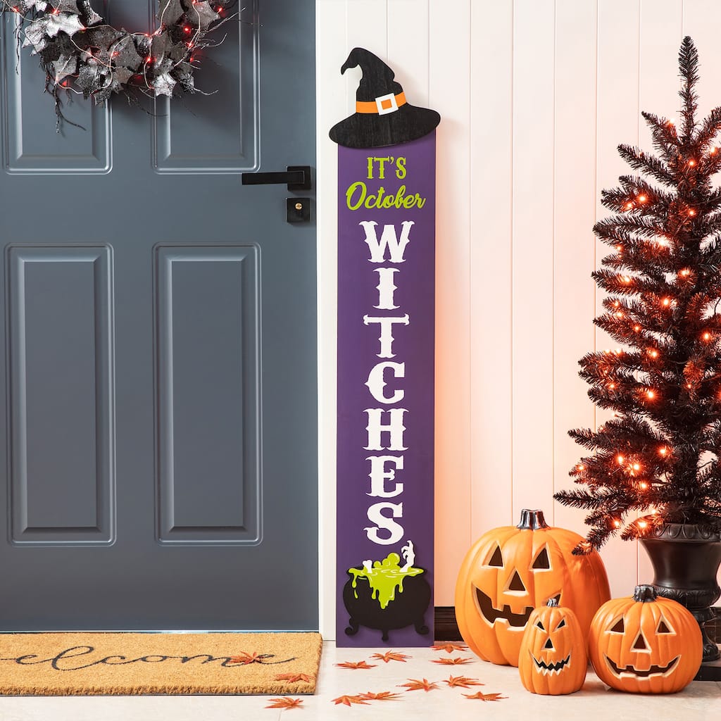 Glitzhome 48"H Halloween Wood Witch Hat Porch Sign Decor