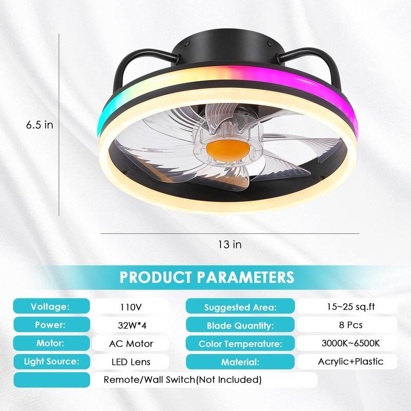 Low Profile Ceiling Fan with Light - Modern Flush Mount Ceiling Fan