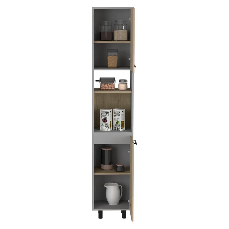 Hasselt Kitchen Pantry, Double Door, Six Shelves -Light Pine