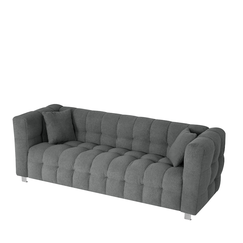 Gray Teddy 3-seater Sofa with Two Throw Pillows
