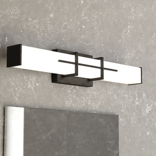 Fuller Park 1-Light 22.5 inch Wide Matte Black Bathroom Vanity Lighting Fixture, White Frosted Glass, Dimmable LED Wall Sconce