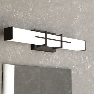 Fuller Park 1-Light 22.5 inch Wide Matte Black Bathroom Vanity Lighting Fixture, White Frosted Glass, Dimmable LED Wall Sconce
