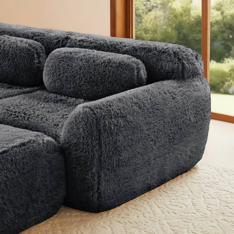148.8" L-shaped Soft And Fluffy Plush Fabric Sectional Sofa with Bottom Anti-Slip Design and Ottoman
