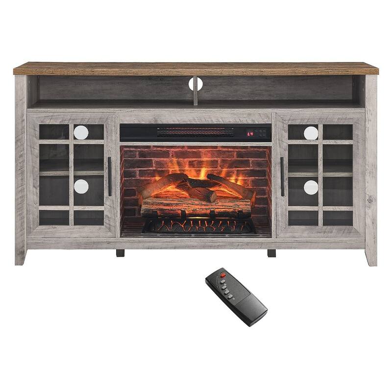 TV Stand for TVs up to 55" with Electric Fireplace - Gray Wash