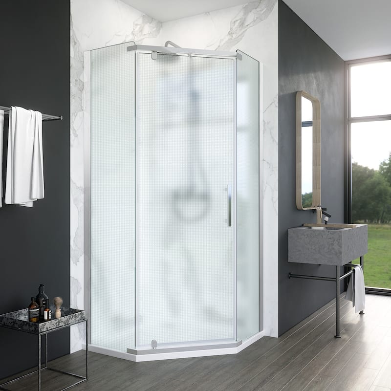 Elegant Neo-angle Frameless Sliding Shower Enclosure 36.5" W x 36.5" D x 72" H with 1/4" Frosted Glass Shower Door - 36.5"x36.5"x72" - Chrome