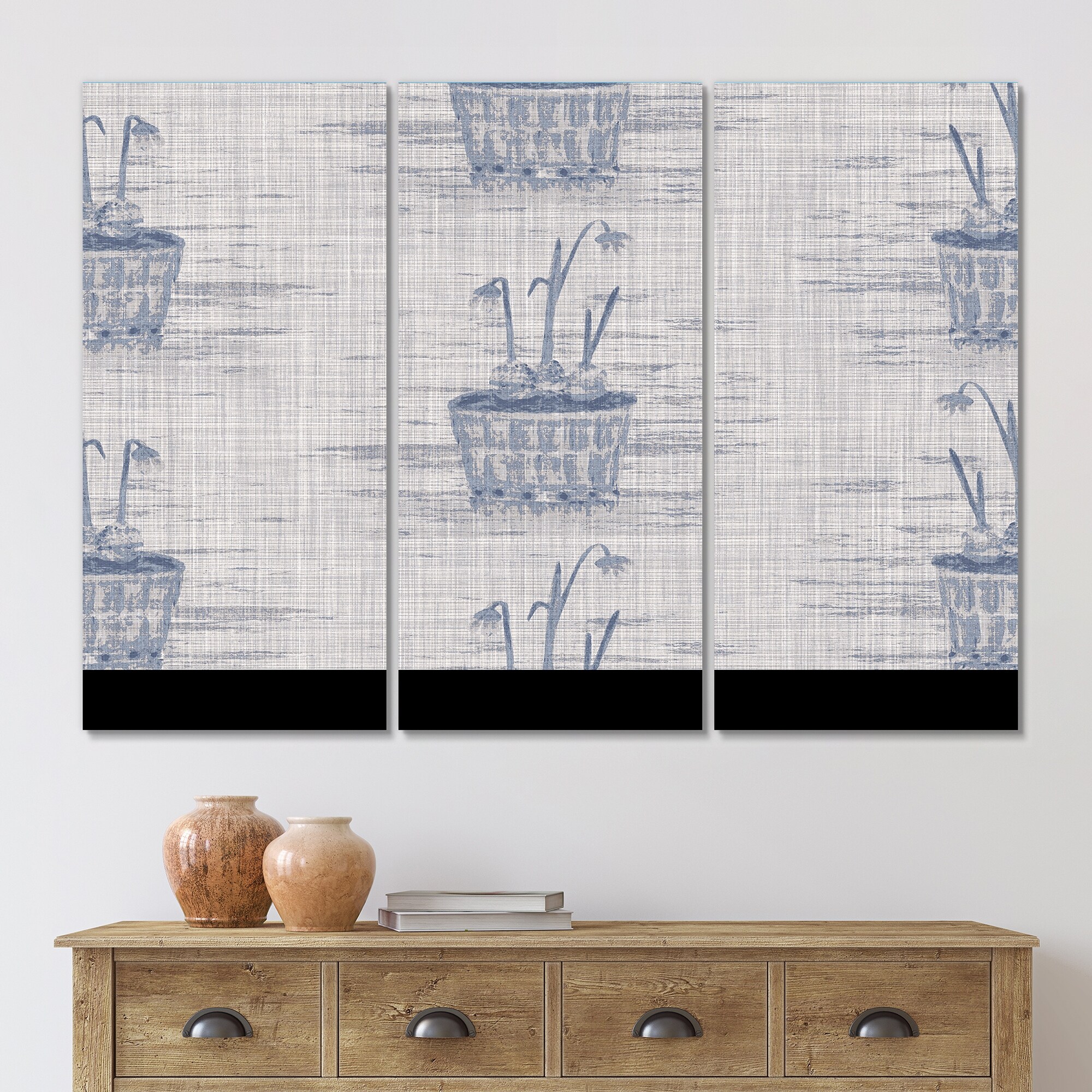 Designart 'Vintage Blue Famhouse Flower III' Patterned Canvas Wall Art Print-image