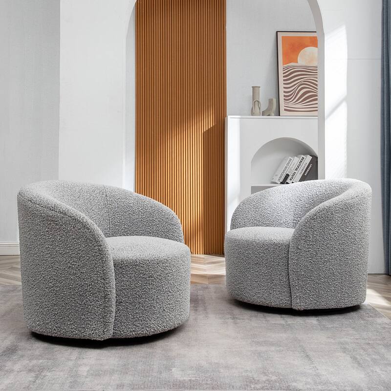 KINWELL 34" Wide Upholstered Swivel Accent Barrel Chair (Set of 2)