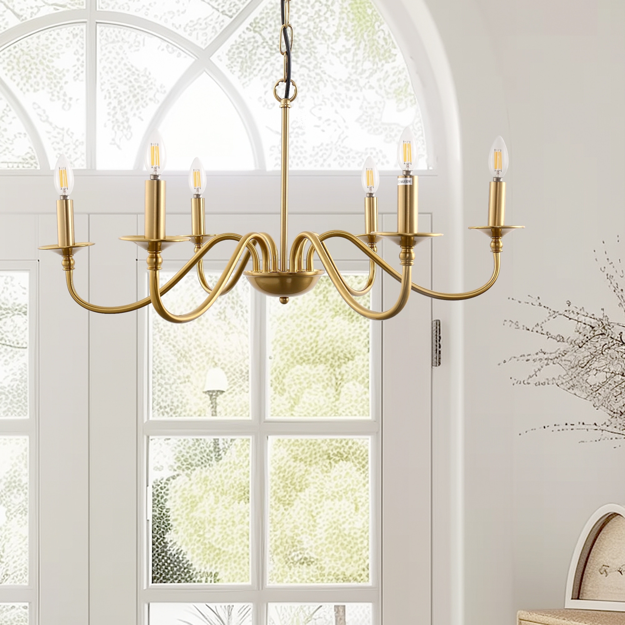YANSUN 28 in. 6-Light Black Candle Iron Hanging Light Fixture Farmhouse Industrial Retro Chandelier