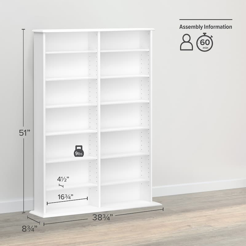 Prepac Media Storage Display Cabinet 8.75" D x 38.75" W x 51" H