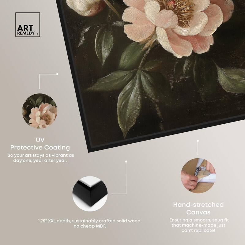 White Peonies in Dark II Canvas by Art Remedy