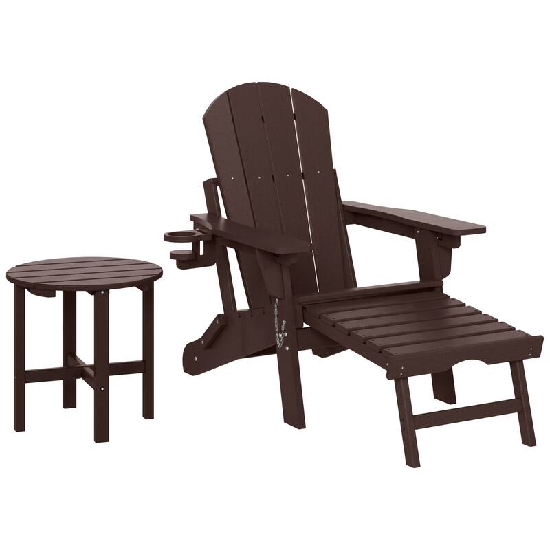 Laguna Outdoor Folding Adjustable Adirondack Chair with Hideaway Ottoman & Round Side Table - Dark Brown