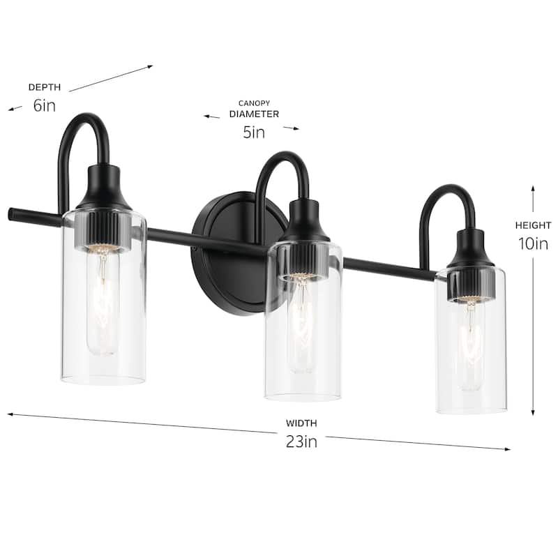 Kichler Lighting Kavi 23" 3-Light Vanity Light with Clear Glass in Black