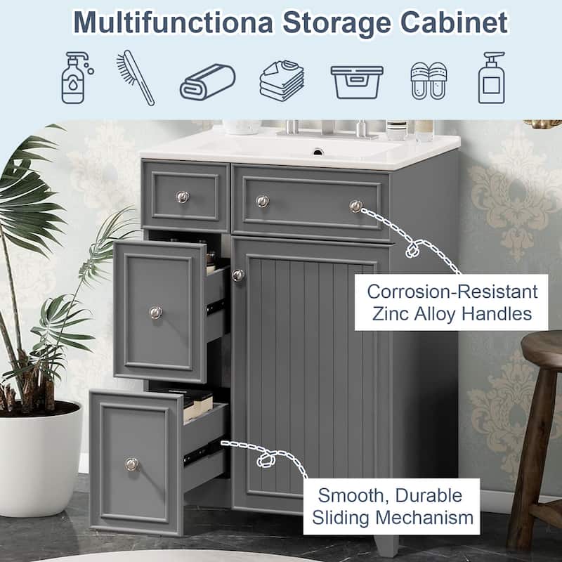 24" Bathroom Vanity Cabinet with Ceramic Sink