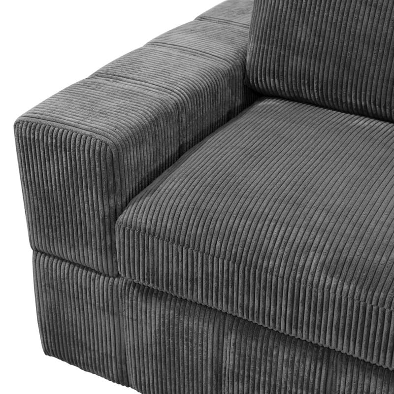 Corduroy Modular Sectional Sofa with Ottoman, Deep Seat L-Shaped Couch for Living Room, Dark Gray