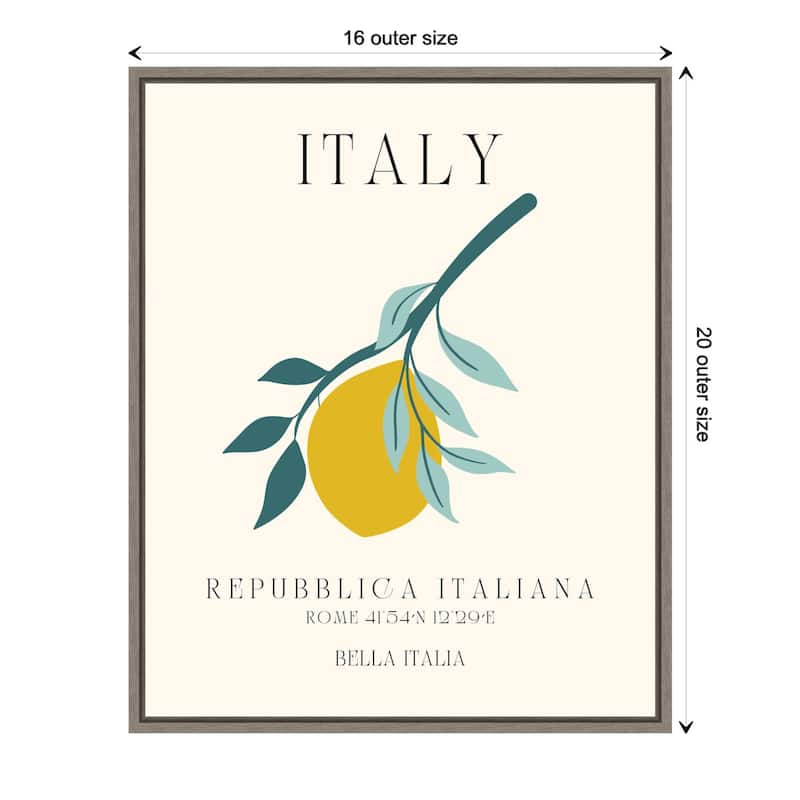 Italy Travel Poster Bella Italia by Chayan Lewis Framed Canvas Wall Art Print - Sylvie Greywash - 16 x 20 in