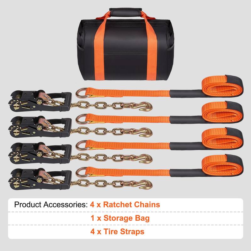 Ratchet Tie Down Straps Kit, Lasso Style 2" x 120" Tire Straps, 11023 LBS Breaking Strength, for Passenger Car, Truck, 4-Pack