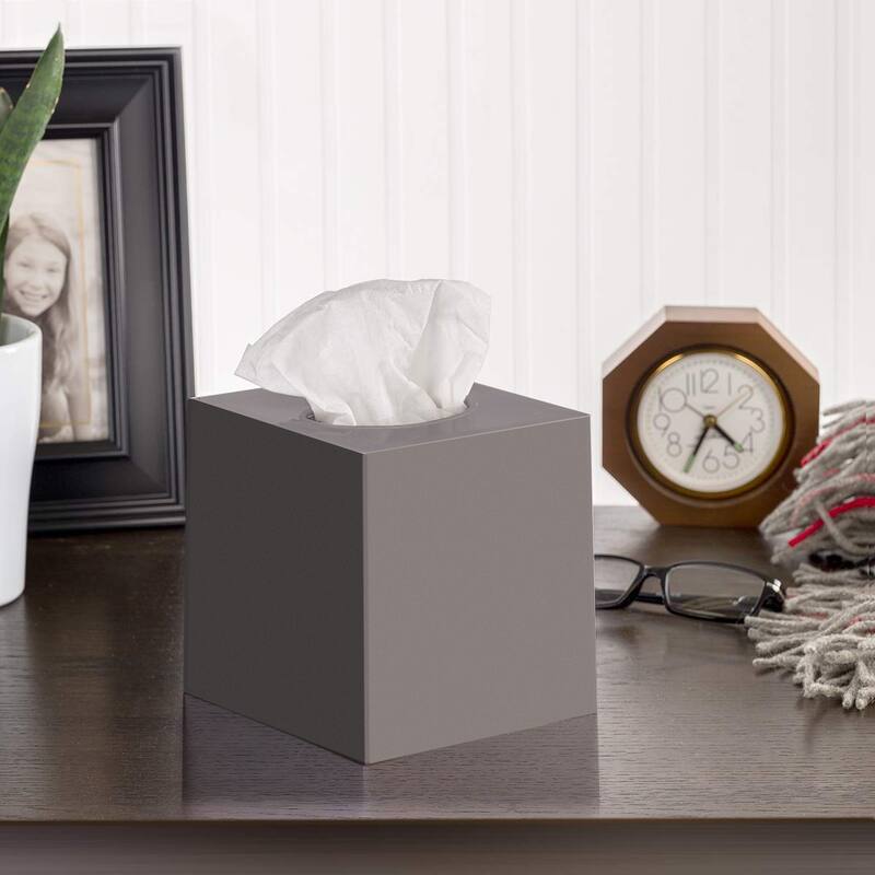 DWËLLZA HOME Square Gray Plastic Tissue Box Cover - Grey - Grey