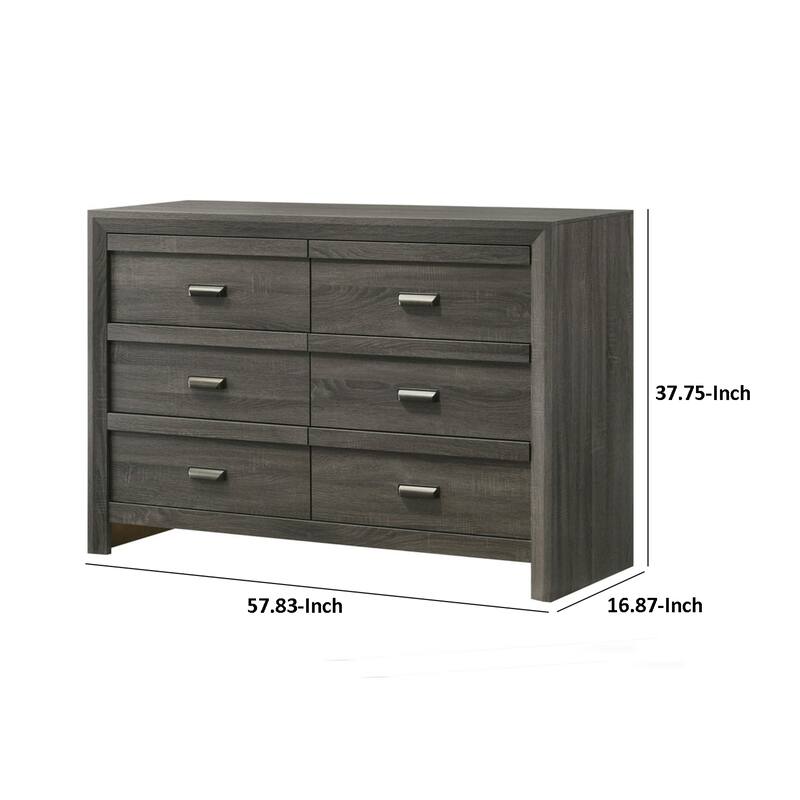 Velz 2pc Dresser and Mirror Set, 6 Drawers, Finger Pull Handles, Dark Gray Wood