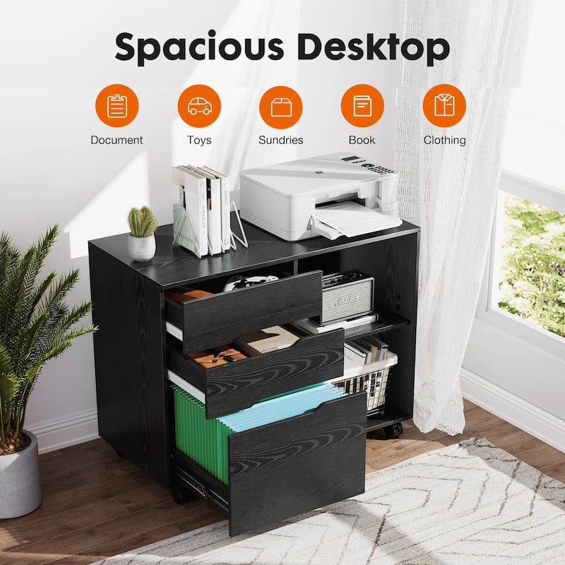 Rossetta Modern Minimalist Design 3-Drawer Mobile Rolling Lateral Multifunction File Cabinet