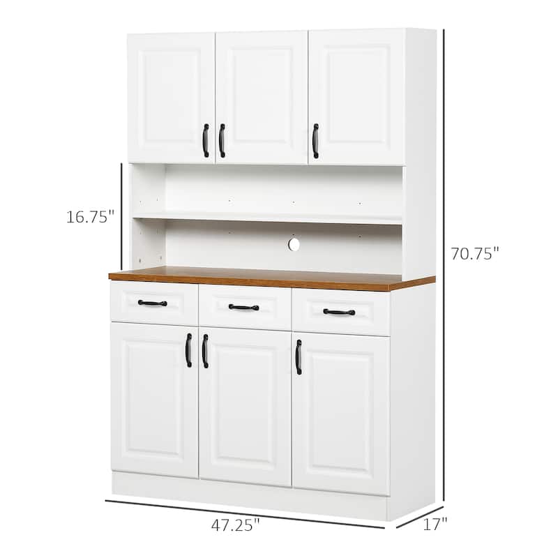 HOMCOM 71" Kitchen Pantry, Freestanding Buffet with Hutch, Farmhouse Microwave Cabinet with Countertop and Adjustable Shelves