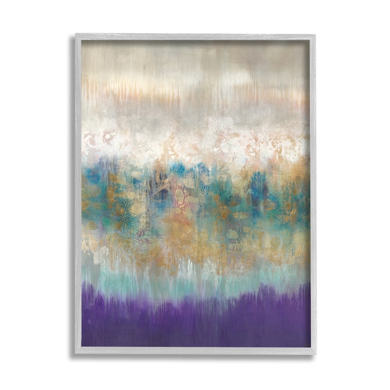 Stupell Elegant Purple Grey Gold Brush Stroke Abstract Painting Framed Giclee Texturized Art by K. Nari - 24 x 30 - Grey