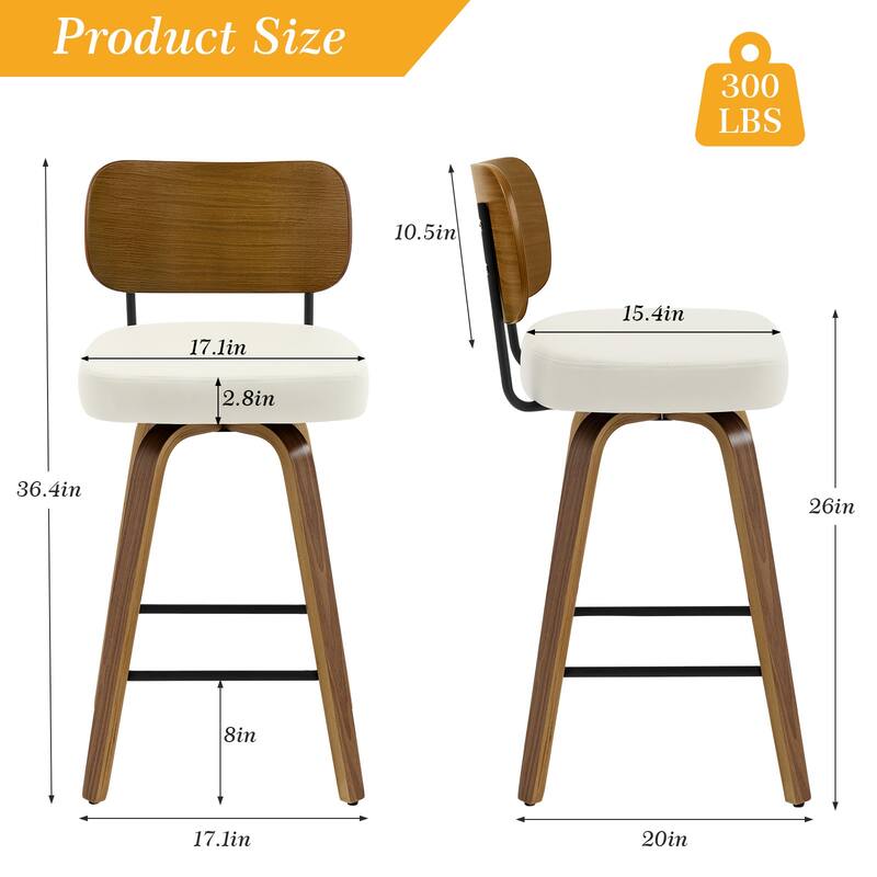26" Swivel Upholstered Counter Height Bar Stool - 36.4" H x 17.1" W x 20" D
